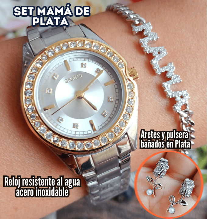 SET MAMÁ DE ORO (Reloj original y joyas bañadas en oro y plata)