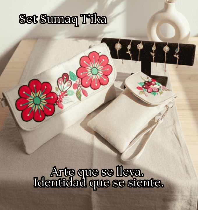 Set Sumaq T’ika (Bolso + Porta celular + Pulsera de acero)