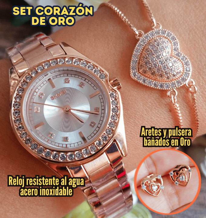 SET MAMÁ DE ORO (Reloj original y joyas bañadas en oro y plata)