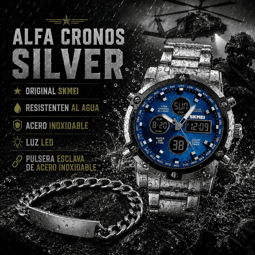 ALFA CRONOS SILVER ( RELOJ ORIGINAL SKMEI + ESCLAVA)