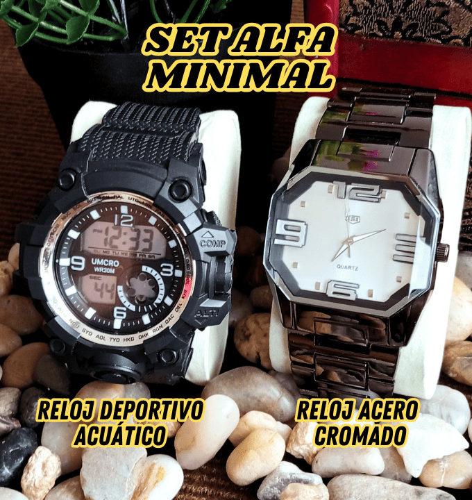 SET ALFA MINIMAL (Reloj acero cromado + Reloj acuático)