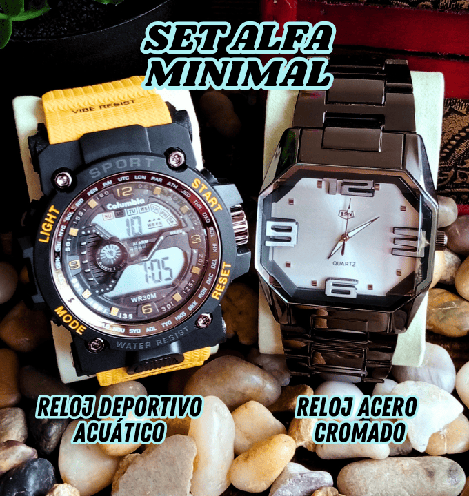 SET ALFA MINIMAL (Reloj acero cromado + Reloj acuático)