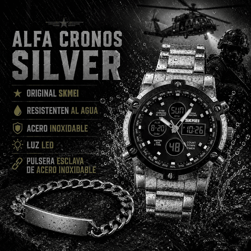 ALFA CRONOS SILVER ( RELOJ ORIGINAL SKMEI + ESCLAVA)