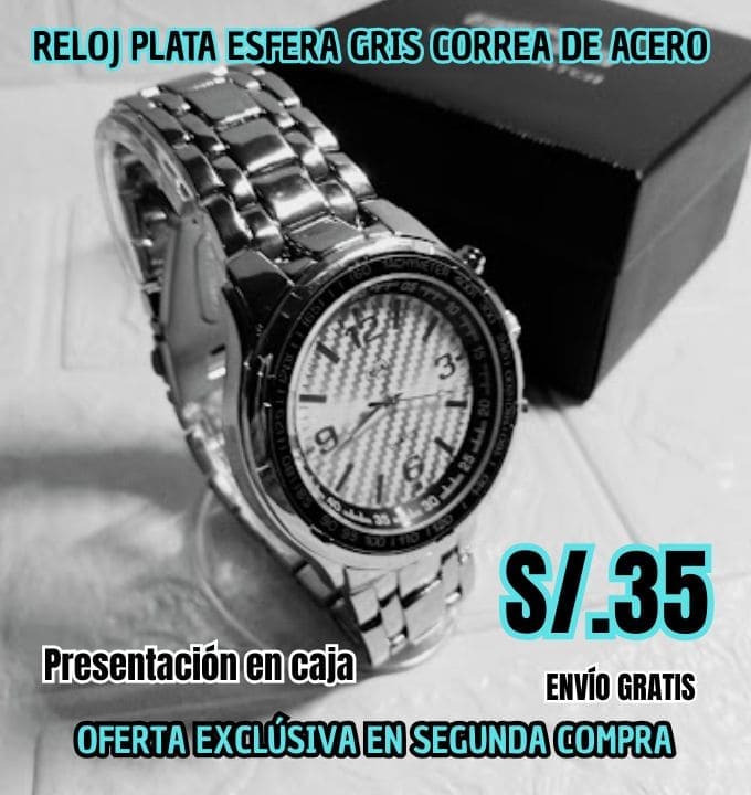 RELOJ PLATA ESFERA GRIS CORREA DE ACERO