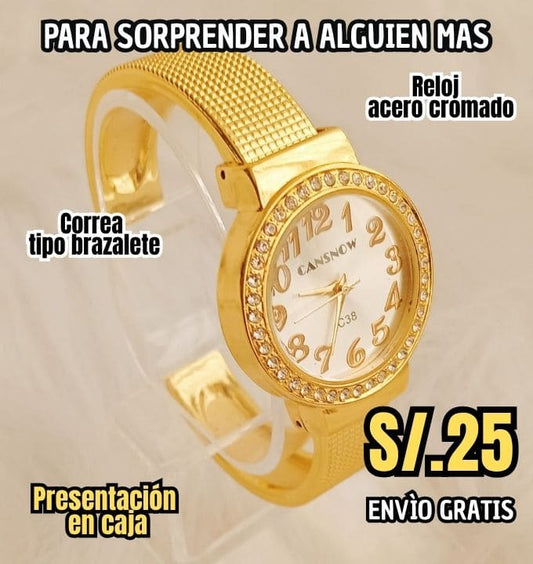 RELOJ DAMA TIPO BRAZALETE ACERO CROMADO