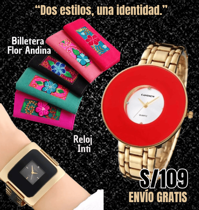 SET TESORO ANDINO: RELOJ INTI + BILLETERA FLOR ANDINA